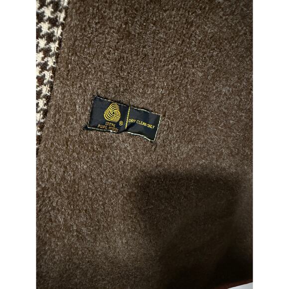 SOLD!  Vintage L Wool $450 Herringbone Shearling Coat Long Jacket Brown 44 - Picture 8 of 15